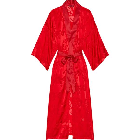 Victoria's Secret Red Burnout Satin Robe + Corset Set, M/L - Picture 2 of 7